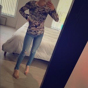 Very Light Black and White Long Sleeve Top XS